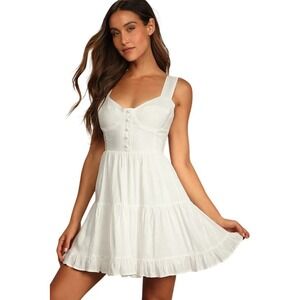 Lulus Good to Be Here White‎ Tiered Bustier Dress S